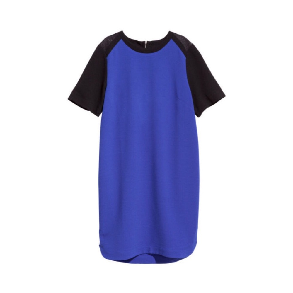 H&M BLUE AND BLACK MESH SHOULDER DRESS